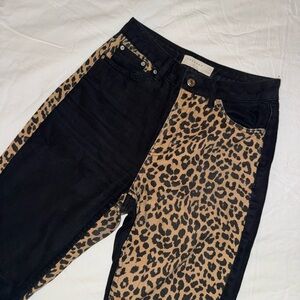 Topshop Black and Leopard Print Skinny Jeans